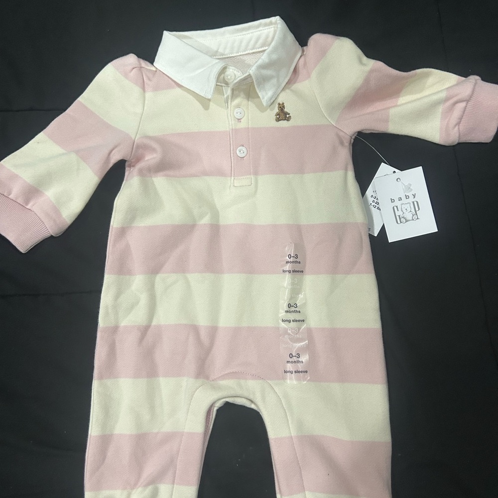 GAP Baby Pink and Cream Striped Footie